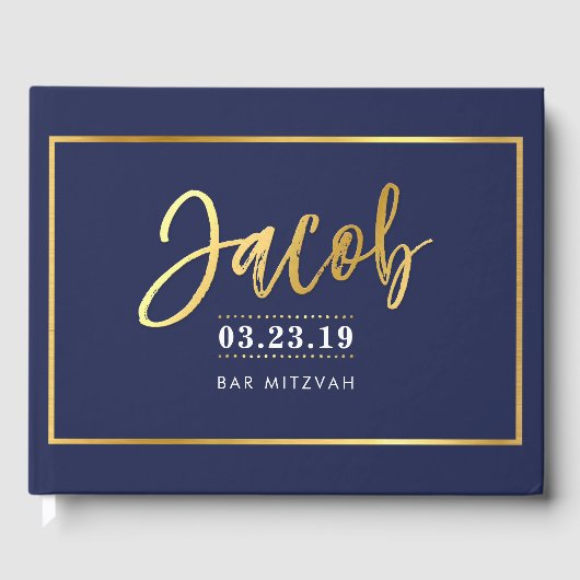 BAR MITZVAH moderne faux goud op marine voor JACOB Gastenboek (Voorkant)