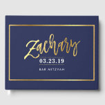 BAR MITZVAH moderne faux goud op marine voor ZACHA Gastenboek<br><div class="desc">door kat massard >>> WWW.SIMPLYSWEETPAPERIE.COM << Neem contact met me op voor aangepaste "gold effect" namen (bijv zachary) Ik ben blij om te helpen :) *** kat@simplysweetpaperie.com</div>