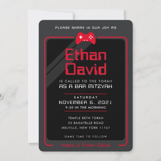 BAR MITZVAH moderne gamecontroles koel rood zwart Kaart (Voorkant)