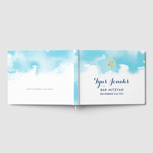 BAR MITZVAH moderne gouden ster aqua blauw waterve Gastenboek (Volledig)