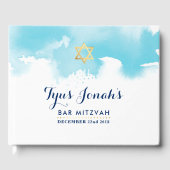 BAR MITZVAH moderne gouden ster aqua blauw waterve Gastenboek (Voorkant)