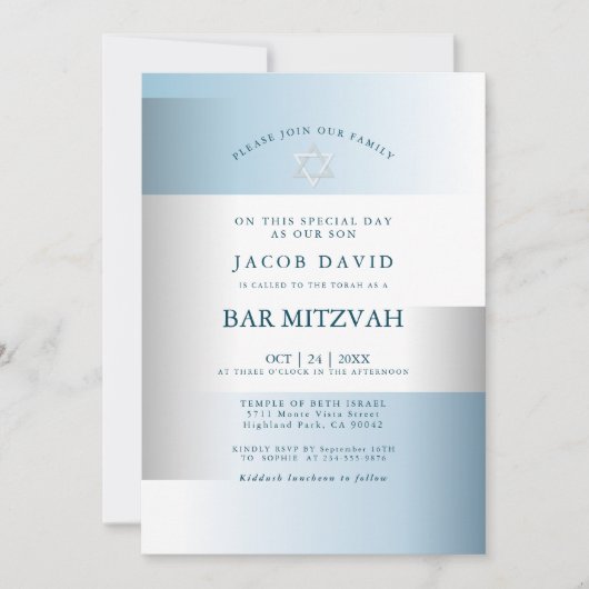 Bar Mitzvah | Moderne gradiënt, blauwe geometrisch (Voorkant)