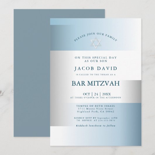 Bar Mitzvah | Moderne gradiënt, blauwe geometrisch (Voorkant / Achterkant)