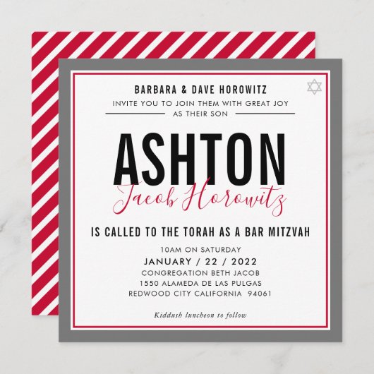 BAR MITZVAH moderne mannelijke rode zwarte sport I Kaart (Voorkant / Achterkant)