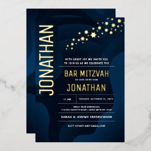 Bar Mitzvah Moderne Marine Golven Echt Goud Folie Uitnodiging