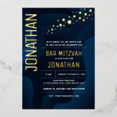 Bar Mitzvah Moderne Marine Golven Echt Goud Folie Uitnodiging (Voorkant)