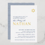 BAR MITZVAH moderne marineblauw goudFolie Folie Uitnodiging<br><div class="desc">door kat massard Modern uitnodiging met 'glanzend gouden folie' voor de BAR MITZVAH viering van je kind. Eenvoudig de sjabloon zelf per e-mail bij te werken voor overeenkomende objecten en alternatieve kleurenschema's - kat@simplysweetpaperie.com</div>