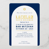 BAR MITZVAH moderne minimale boog marine wit goud Folie Uitnodiging (Voorkant)