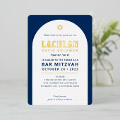 BAR MITZVAH moderne minimale boog marine wit goud Folie Uitnodiging (Staand Voorkant)