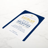 BAR MITZVAH moderne minimale boog marine wit goud Folie Uitnodiging (Gedraaid)