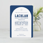 BAR MITZVAH moderne minimale boog marineblauw wit Kaart (Staand voorkant)