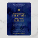 BAR MITZVAH moderne minimale donkerblauwe waterver Folie Uitnodiging<br><div class="desc">door kat massard Modern uitnodiging met 'glanzend goudfolie' voor de MITZVAH viering van je kind. Eenvoudig de sjabloon zelf per e-mail bij te werken voor overeenkomende objecten en alternatieve kleurenschema's - kat@simplysweetpaperie.com</div>