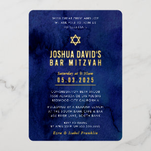 BAR MITZVAH moderne minimale donkerblauwe waterver Folie Uitnodiging