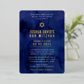 BAR MITZVAH moderne minimale donkerblauwe waterver Folie Uitnodiging (Staand Voorkant)