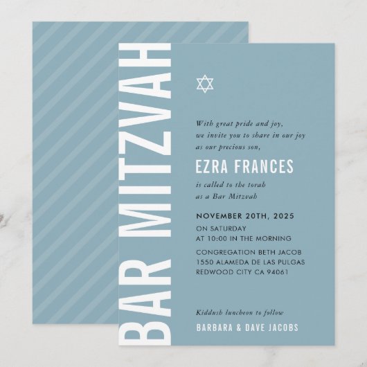 BAR MITZVAH moderne minimale gedurfde jongen stoff Kaart (Voorkant / Achterkant)