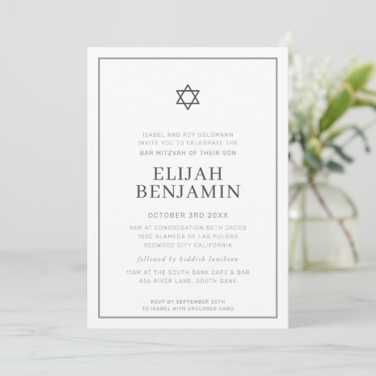 BAR MITZVAH moderne minimale ster rand grijs wit Kaart (Staand voorkant)
