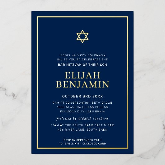 BAR MITZVAH moderne, minimale sterrenmarinemunt Folie Uitnodiging (Voorkant)