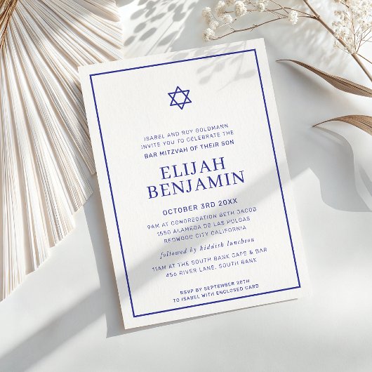 BAR MITZVAH moderne minimale sterrenrand koningsbl Kaart