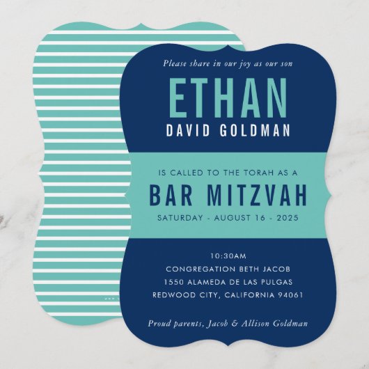 BAR MITZVAH moderne minimale typografie blauwe mun Kaart (Voorkant / Achterkant)