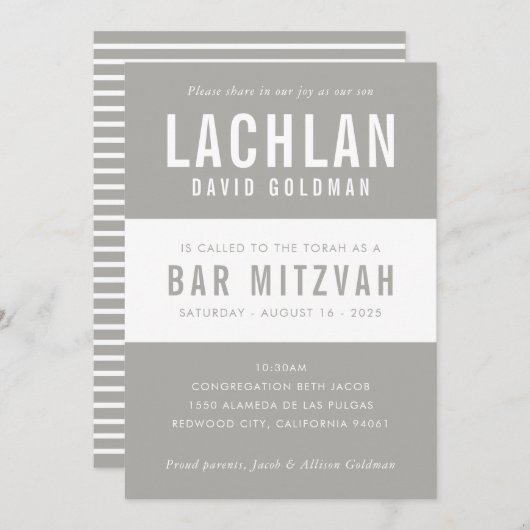 BAR MITZVAH moderne minimale typografie grijs wit Kaart (Voorkant / Achterkant)