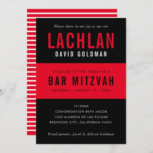 BAR MITZVAH moderne minimale typografie zwart rood Kaart (Voorkant / Achterkant)