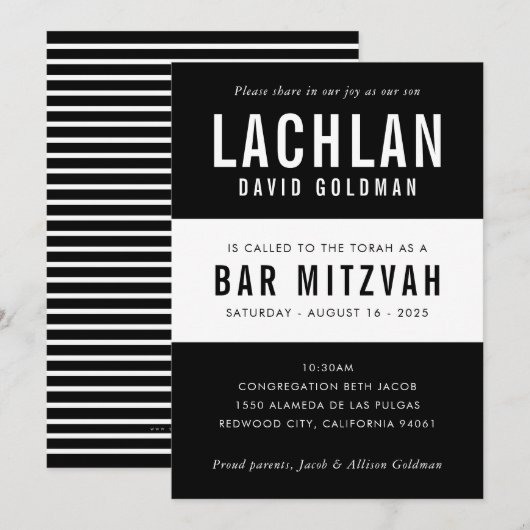 BAR MITZVAH moderne minimale typografie zwart wit Kaart (Voorkant / Achterkant)