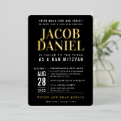 BAR MITZVAH moderne, minimale vettige zwarte rood Folie Uitnodiging (Staand Voorkant)