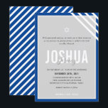 BAR MITZVAH moderne naam grijs koningsblauw streep Kaart<br><div class="desc">door kat massard >> kat@simplysweetPAPERIE.com <<< CONTACT MET ME voor aangepaste formuleringen of om regels toe te voegen in Hebreeuwse liefde voor het ontwerp, maar ik zou graag enkele wijzigingen zien - een ander kleurenschema, product, een foto toevoegen of aangepast voor een andere gelegenheid - ik neem niet alleen contact...</div>