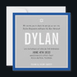 BAR MITZVAH moderne naam grijs royal blue DYLAN Kaart<br><div class="desc">door kat massard >> kat@simplysweetPAPERIE.com <<< CONTACT MET ME voor aangepaste formuleringen of om regels toe te voegen in Hebreeuwse liefde voor het ontwerp, maar ik zou graag enkele wijzigingen zien - een ander kleurenschema, product, een foto toevoegen of aangepast voor een andere gelegenheid - ik neem niet alleen contact...</div>