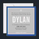 BAR MITZVAH moderne naam grijs royal blue DYLAN Kaart<br><div class="desc">door kat massard >> kat@simplysweetPAPERIE.com <<< CONTACT MET ME voor aangepaste formuleringen of om regels toe te voegen in Hebreeuwse liefde voor het ontwerp, maar ik zou graag enkele wijzigingen zien - een ander kleurenschema, product, een foto toevoegen of aangepast voor een andere gelegenheid - ik neem niet alleen contact...</div>