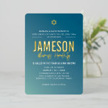 BAR MITZVAH moderne ster blauwe mintgradiënt  Folie Uitnodiging<br><div class="desc">door kat massard >>> kat@simplysweetPAPERIE.com <<< NEEM CONTACT MET MIJ op voor aangepaste tekst of om regels in het Hebreeuws toe te voegen Hou je van het ontwerp, maar wil je een paar wijzigingen - een ander kleurenschema, product, een foto toevoegen of aangepast voor een andere gelegenheid - geen probleem,...</div>