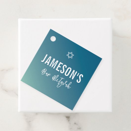 BAR MITZVAH moderne ster blauwe munt gradiënt Bedankjes Labels (In situ)