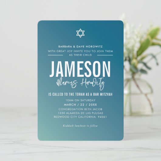 BAR MITZVAH moderne ster donkerblauwe munt gradiën Kaart (Staand voorkant)