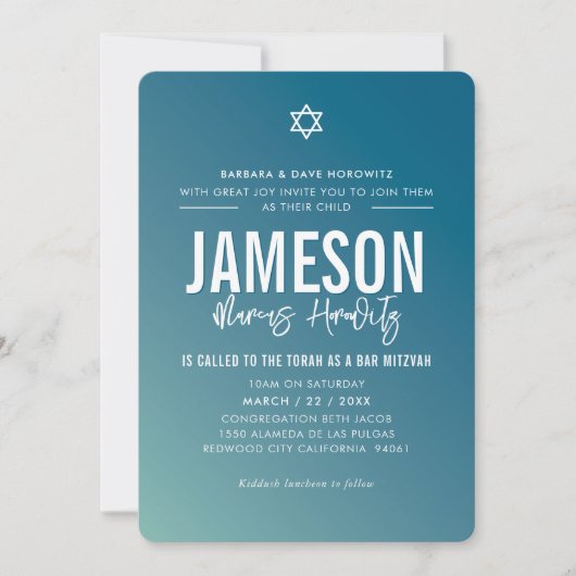 BAR MITZVAH moderne ster donkerblauwe munt gradiën Kaart (Voorkant)