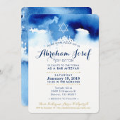 BAR MITZVAH Moderne ster Hebreeuws blauw waterverf Kaart (Voorkant / Achterkant)