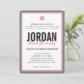 BAR MITZVAH moderne ster jongen rode grijs simpel Kaart (Staand voorkant)