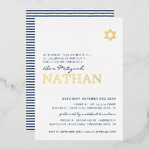 BAR MITZVAH moderne ster marineblauw goud Folie Uitnodiging