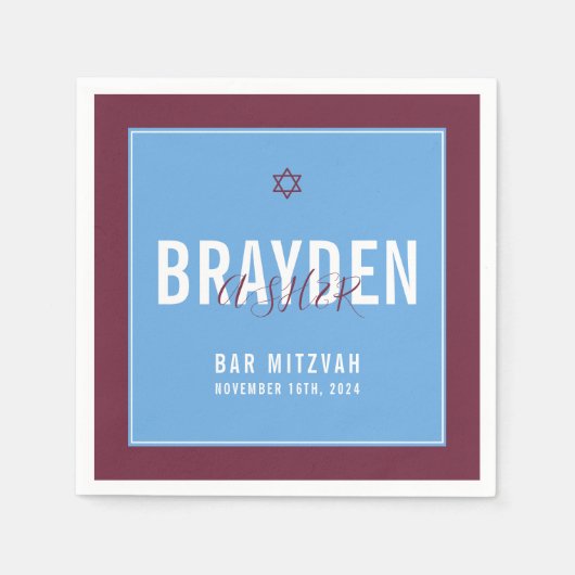 BAR MITZVAH moderne ster maroon blauw Servet (Voorkant)