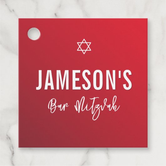 BAR MITZVAH moderne ster rode bordeauxgradiënt Bedankjes Labels (Voorkant)