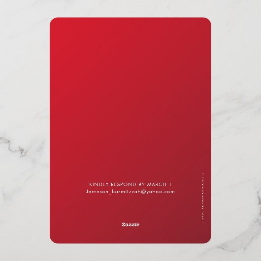 BAR MITZVAH moderne ster rood bordeauxrood verloop Folie Uitnodiging (Achterkant)