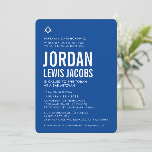 BAR MITZVAH moderne ster royal blue white Kaart (Staand voorkant)