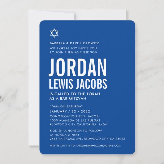 BAR MITZVAH moderne ster royal blue white Kaart (Voorkant)