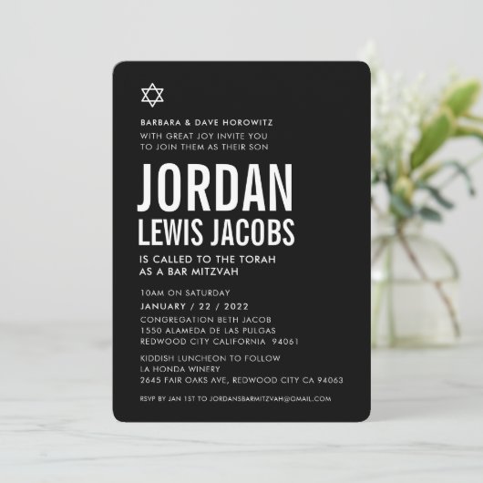 BAR MITZVAH moderne ster, zwart wit, eenvoudig Kaart (Staand voorkant)