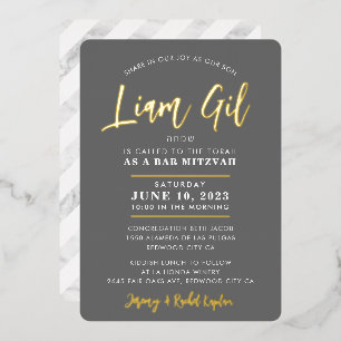 BAR MITZVAH moderne stijlvolle kalligrafie grijs g Folie Uitnodiging