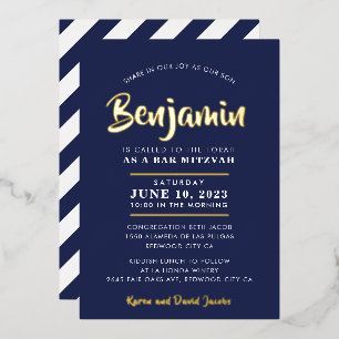 BAR MITZVAH moderne stijlvolle kalligrafie marineb Folie Uitnodiging
