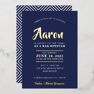 BAR MITZVAH moderne stijlvolle kalligrafie marineb Folie Uitnodiging