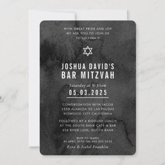 BAR MITZVAH moderne trendy moody black waterverf Kaart (Voorkant)