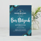 Bar Mitzvah Moderne Turquoise Ombre Agaat Script Kaart (Staand voorkant)