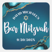 Bar Mitzvah Moderne Turquoise Ombre Agaat Script Vierkante Sticker (Voorkant)