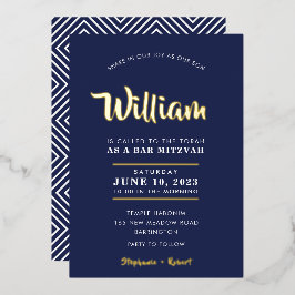 BAR MITZVAH moderne typografie kalligrafie navy Folie Uitnodiging
